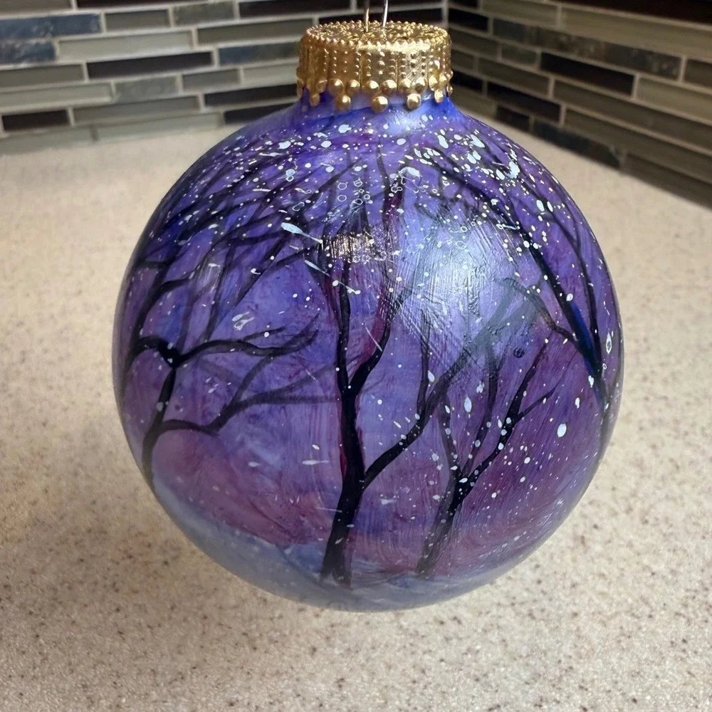 Freiman Stoltzfus Hand Painted Snowman Glass Christmas Ornament Signed 2010 Box